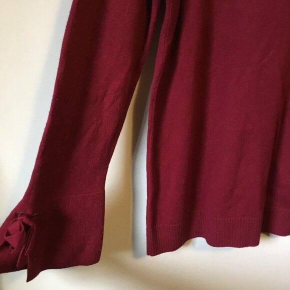 Talbots Burgundy Flared Tie Sleeve Cashmere Blend Sweater - Picture 3 of 15